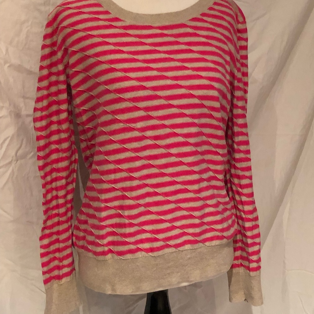Pink and beige cotton striped sweater